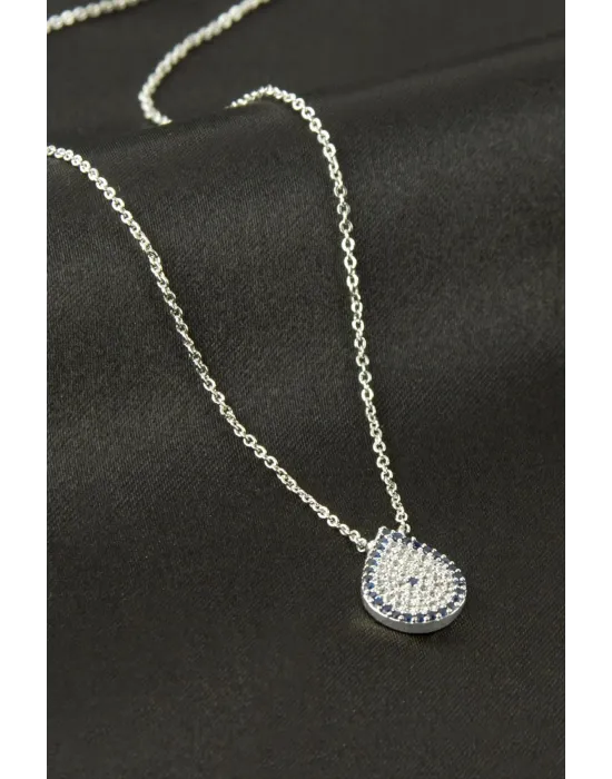 Oval Nazar Zirkon Taşlı Kolye
