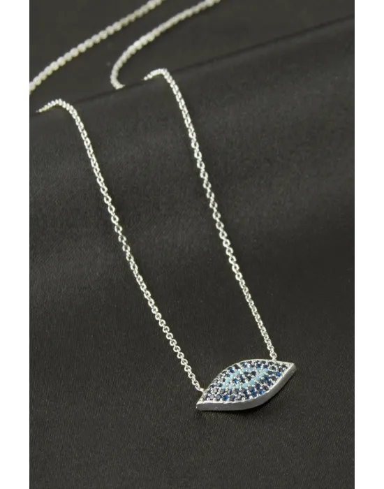Oval Nazar Zirkon Taşlı Kolye
