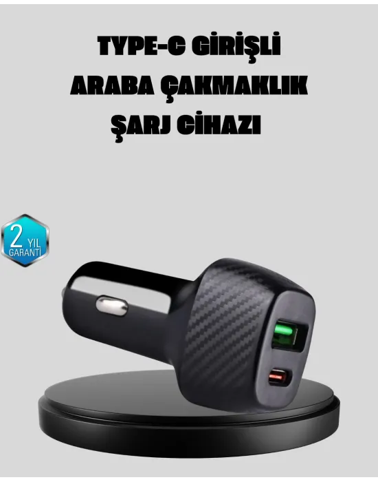 Pd Destekli 38w Araç Şarj Başlığı Type-c + Usb Çift Çıkış Hızlı Şarj