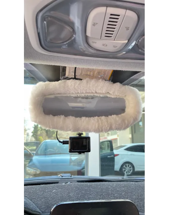 Peluş Dikiz Ayna Kılıfı Süs Beyaz