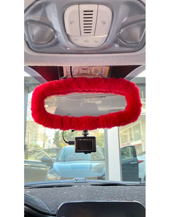 Peluş Dikiz Ayna Kılıfı Süs Kırmızı