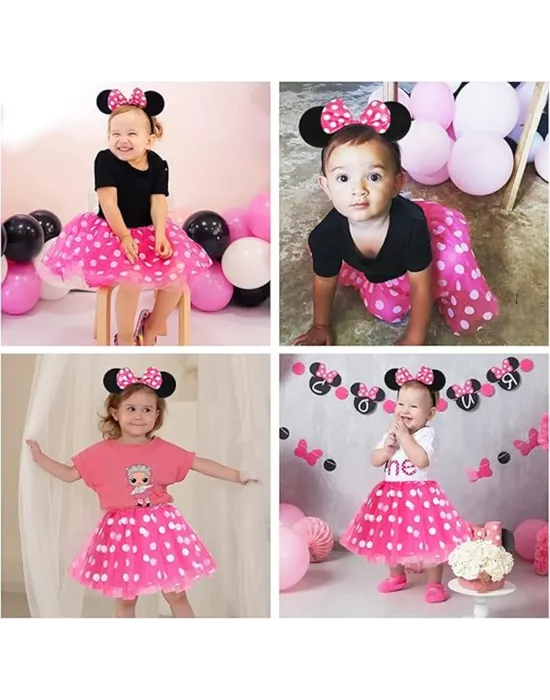 Pembe Fiyonklu Minnie Mouse Tacı Mini Kulak