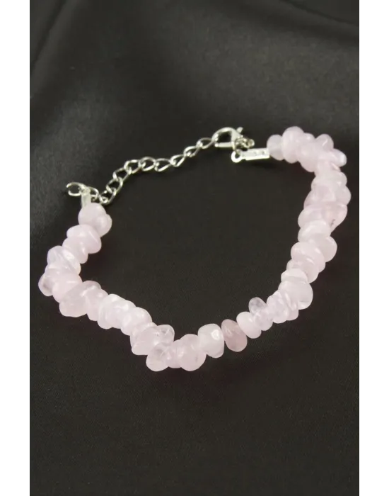 Pembe Kuvars Kırık Doğaltaş Bileklik