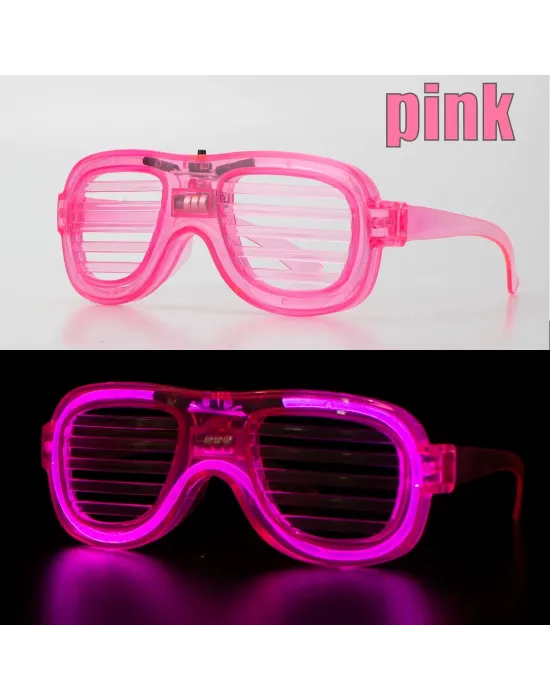 Pembe Led Işıklı Parti Gözlüğü - Neon Glow Şerit Gözlük 3 Modlu