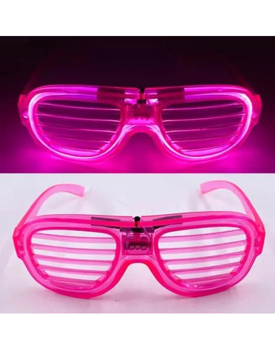 Pembe Led Işıklı Parti Gözlüğü - Neon Glow Şerit Gözlük 3 Modlu