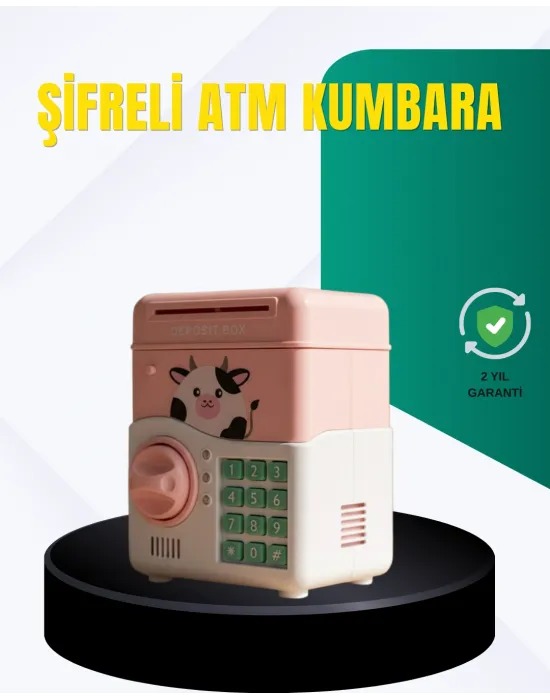 Pembe Şifreli Eğitici Atm Kasa Çocuk Kumbarası