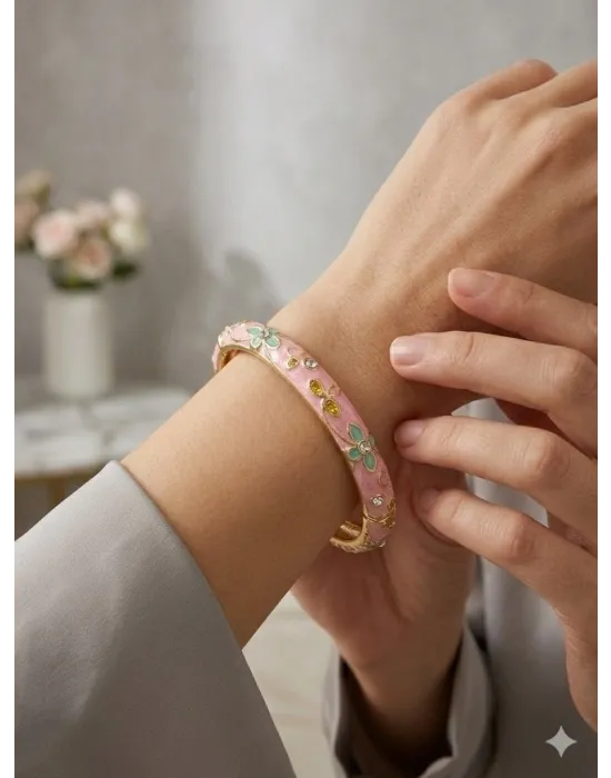 Pink Ra Mine İşlemeli Kelepçe Bileklik - Kbl0454