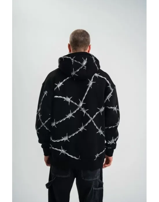 POLIZEI Premium Kalite Kapşonlu Varak Ve Pano Baskılı SweatShirt - Siyah