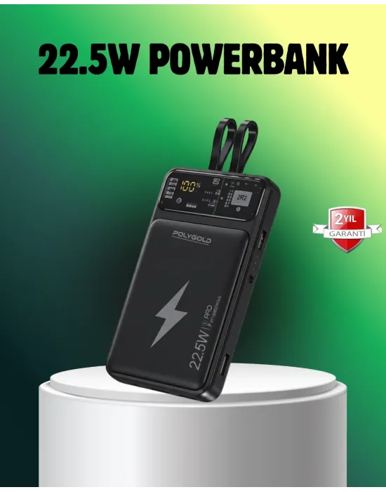Powerbank Dahili Ekranlı 10000 Mah Çift Kablolu