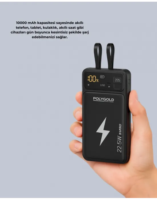 Powerbank Dahili Ekranlı 10000 Mah Çift Kablolu