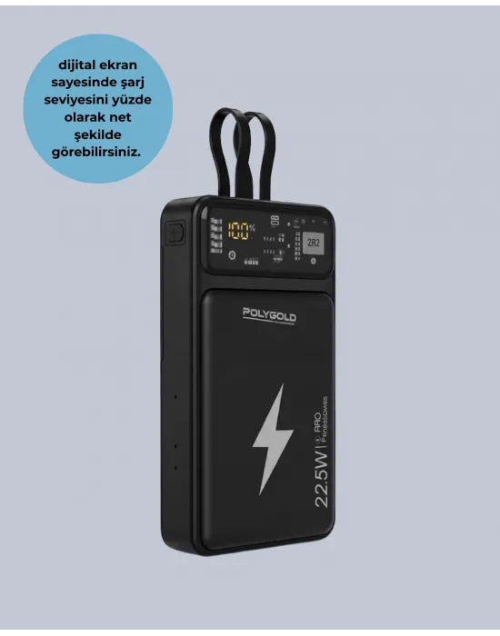 Powerbank Dahili Ekranlı 10000 Mah Çift Kablolu