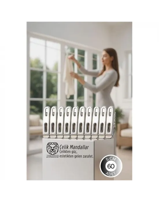 Premium Çelik Mandal Seti - 60lı Elite Seri, Endüstriyel Mukavemetli Çamaşır Mandalı 722780