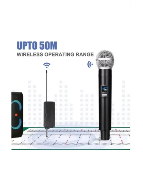 Profesyonel Çiftli Kablosuz Mikrofon Seti Karaoke Şarj Edilebilir 50 Metre Mesafe