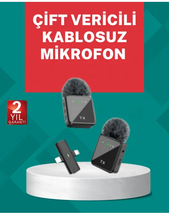 Profesyonel Ses Kayıtları İçin 2’li Kablosuz Yaka Mikrofon Seti