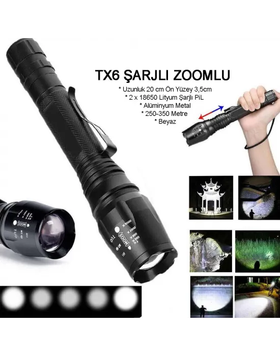Profesyonel Tx6 Şarjlı Zoomlu El Feneri  Wt-241