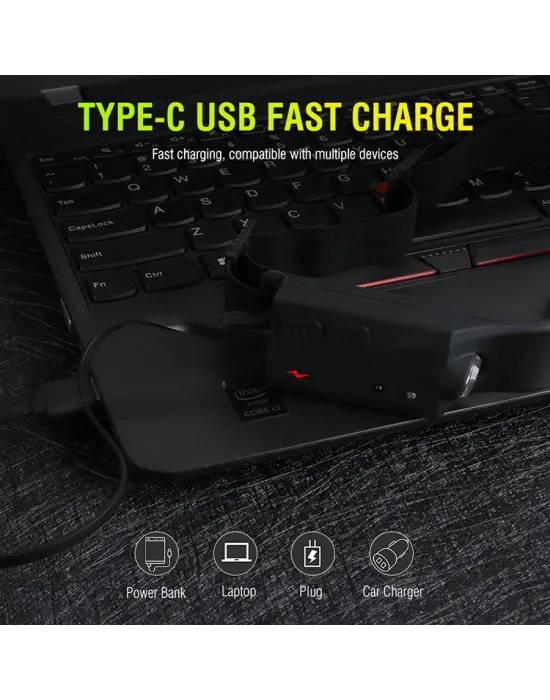 Ps-001 5 Aydınlatma Modlu Cob Led Sensörlü Usb Şarj  Edilebilir Dahili Pilli Kafa Lambası