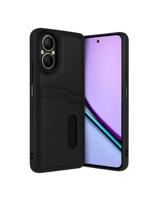 Realme 12 Lite Kılıf Sara Kartvizitli Deri Kılıf - Siyah