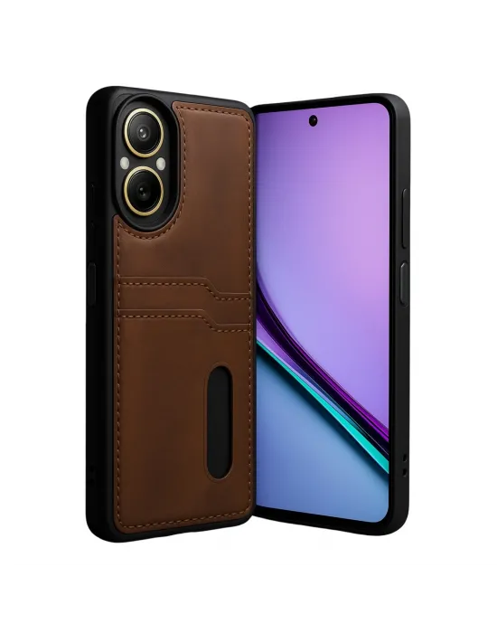Realme 12 Lite Kılıf Sara Kartvizitli Deri Kılıf - Taba