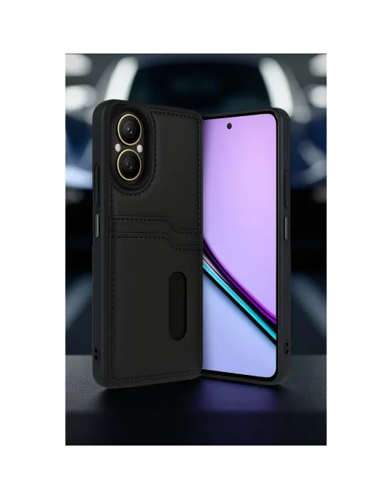 Realme 12 Lite Kılıf Sara Kartvizitli Deri Kılıf - Taba