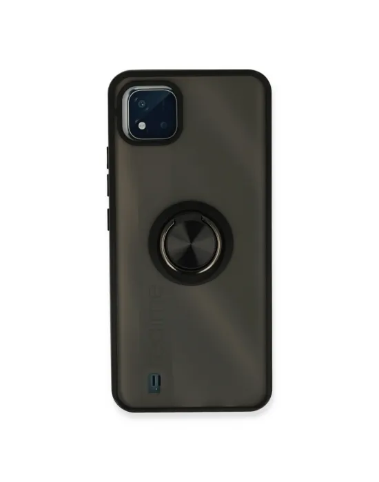 Realme C11 2021 Kılıf Montreal Yüzüklü Silikon Kapak - Siyah