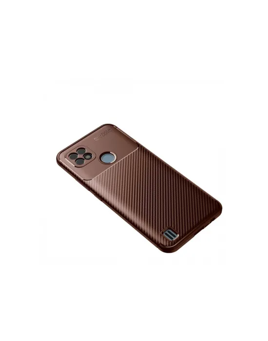 Realme C21 Kılıf Auto Focus Karbon Kapak - Kahverengi