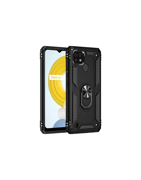 Realme C21 Kılıf Sofya Yüzüklü Silikon Kapak - Siyah