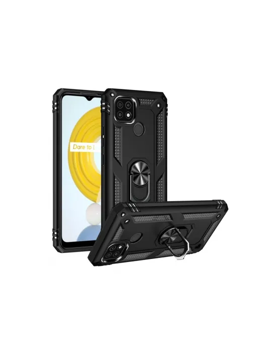 Realme C21 Kılıf Sofya Yüzüklü Silikon Kapak - Siyah