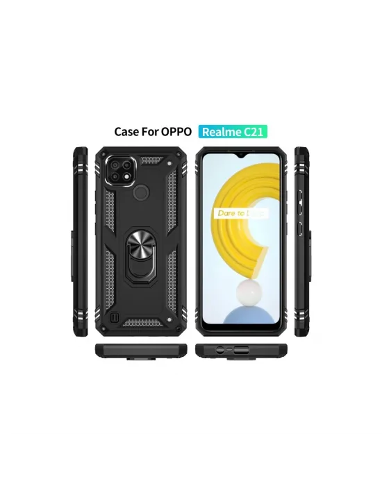 Realme C21 Kılıf Sofya Yüzüklü Silikon Kapak - Siyah