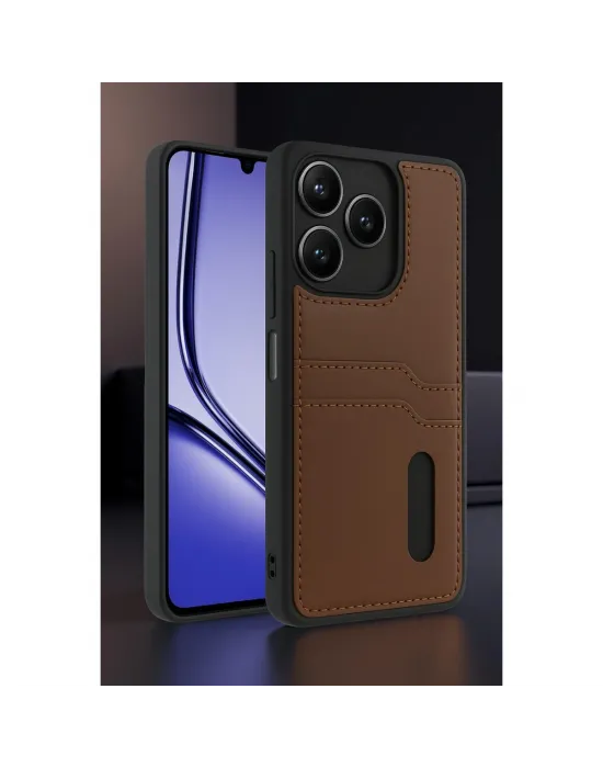 Realme Note 50 4g Kılıf Sara Kartvizitli Deri Kılıf - Kırmızı