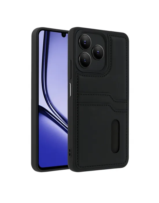 Realme Note 50 4g Kılıf Sara Kartvizitli Deri Kılıf - Siyah