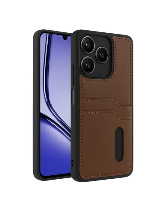 Realme Note 50 4g Kılıf Sara Kartvizitli Deri Kılıf - Taba