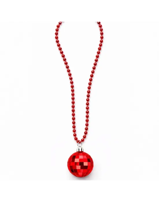 Retro Disko Topu Şekilli 8039ler 9039lar Kırmızı Renk Plastik Kolye