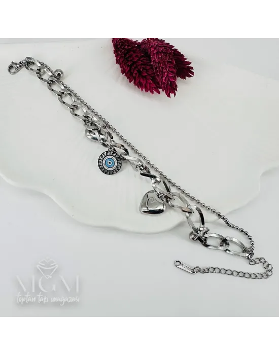 Rodyum Çelik Bileklikler 17+5 Cm Uzatma Payı - Kbl0076