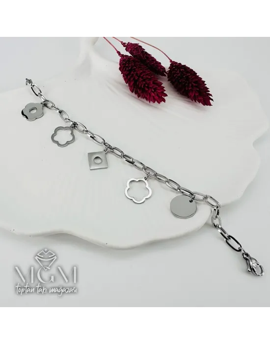 Rodyum Çelik Bileklikler 17+5 Cm Uzatma Payı - Kbl0145