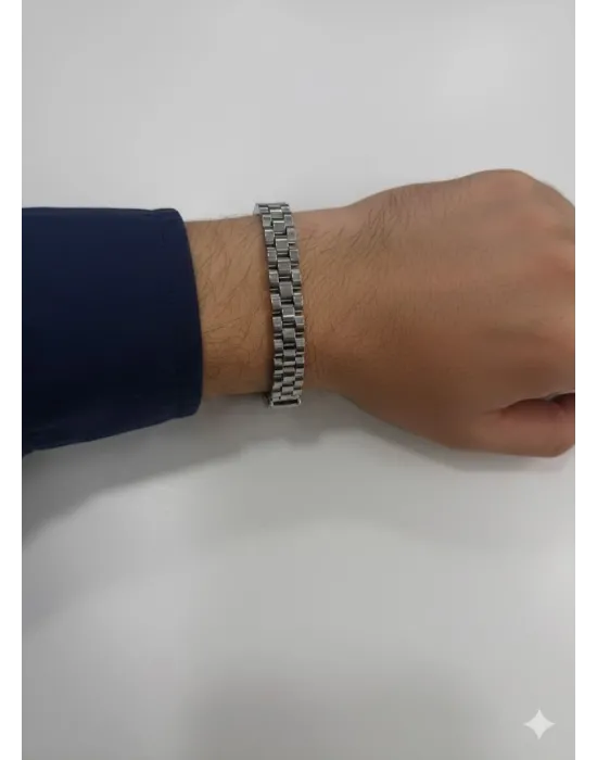 Rodyum Çelik  Erkek Çelik Bileklik Boy 21.5 Cm / En 0.9 Mm  - Ebl0038