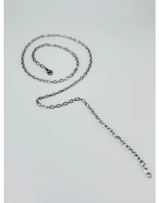 Rodyum Çelik Erkek Kolye 60 Cm - Ekl0014