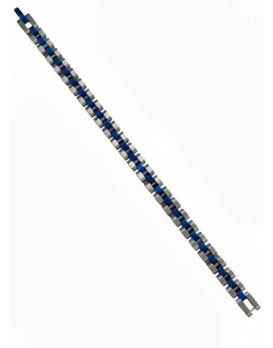 Rodyum-mavi Çelik  Erkek Çelik Bileklik Boy 21.5 Cm / En 0.8 Mm  - Ebl0068