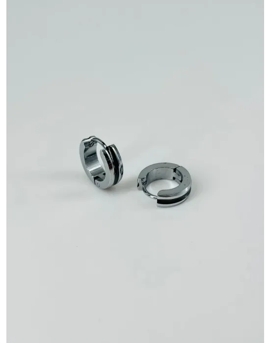 Rodyum Ve Siyah  Çelik Erkek Küpe Çap (9 Mm) Kalınlık (4 Mm) - Ekp0008