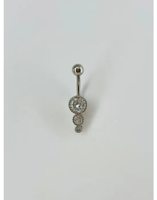 Rodyum Zirkon Taşlı Bar Ve Top: Çelik Göbek - Pg0036