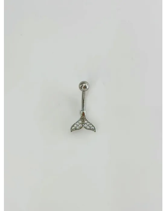 Rodyum Zirkon Taşlı Bar Ve Top: Çelik Göbek - Pg0146