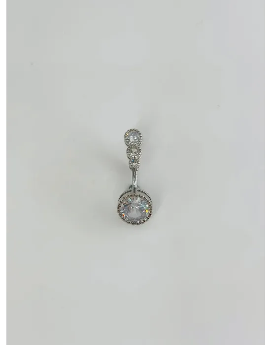 Rodyum Zirkon Taşlı Bar Ve Top: Çelik Göbek - Pg0147