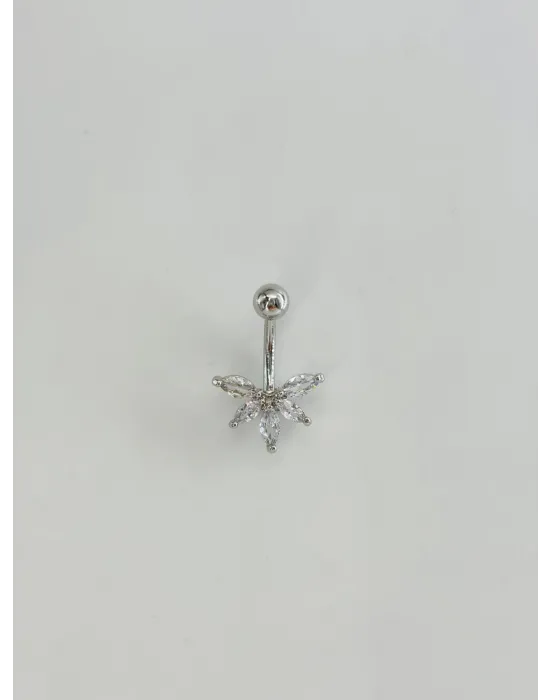 Rodyum Zirkon Taşlı Bar Ve Top: Çelik Göbek - Pg0154