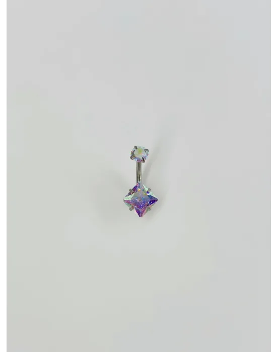 Rodyum Zirkon Taşlı Çelik Göbek - Pg0007