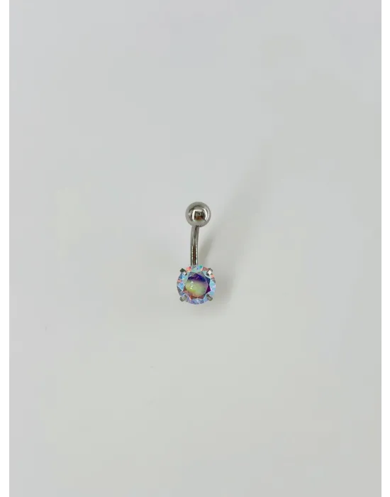 Rodyum Zirkon Taşlı Çelik Göbek - Pg0011