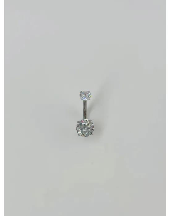 Rodyum Zirkon Taşlı Çelik Göbek - Pg0034