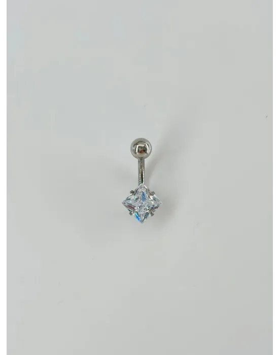 Rodyum Zirkon Taşlı Çelik Göbek - Pg0040