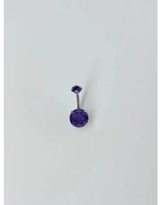 Rodyum Zirkon Taşlı Çelik Göbek - Pg0068