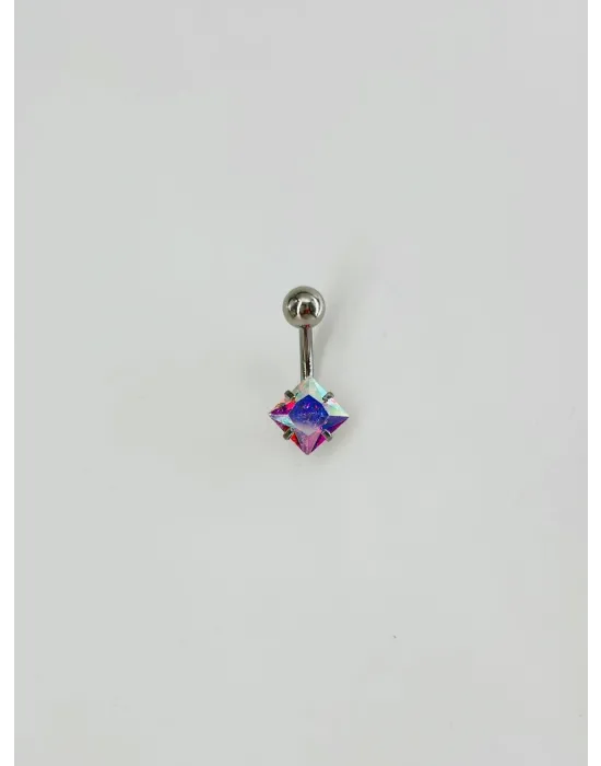 Rodyum Zirkon Taşlı Çelik Göbek - Pg0096