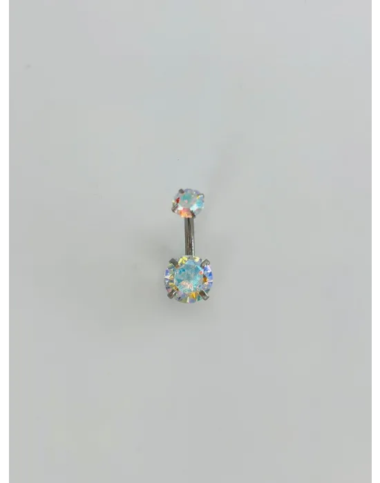 Rodyum Zirkon Taşlı Çelik Göbek - Pg0132