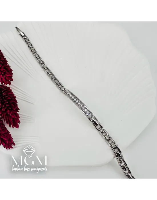 Rodyum Zirkon Taşlı Pirinç Bileklikler 19 Cm - Kbl0053